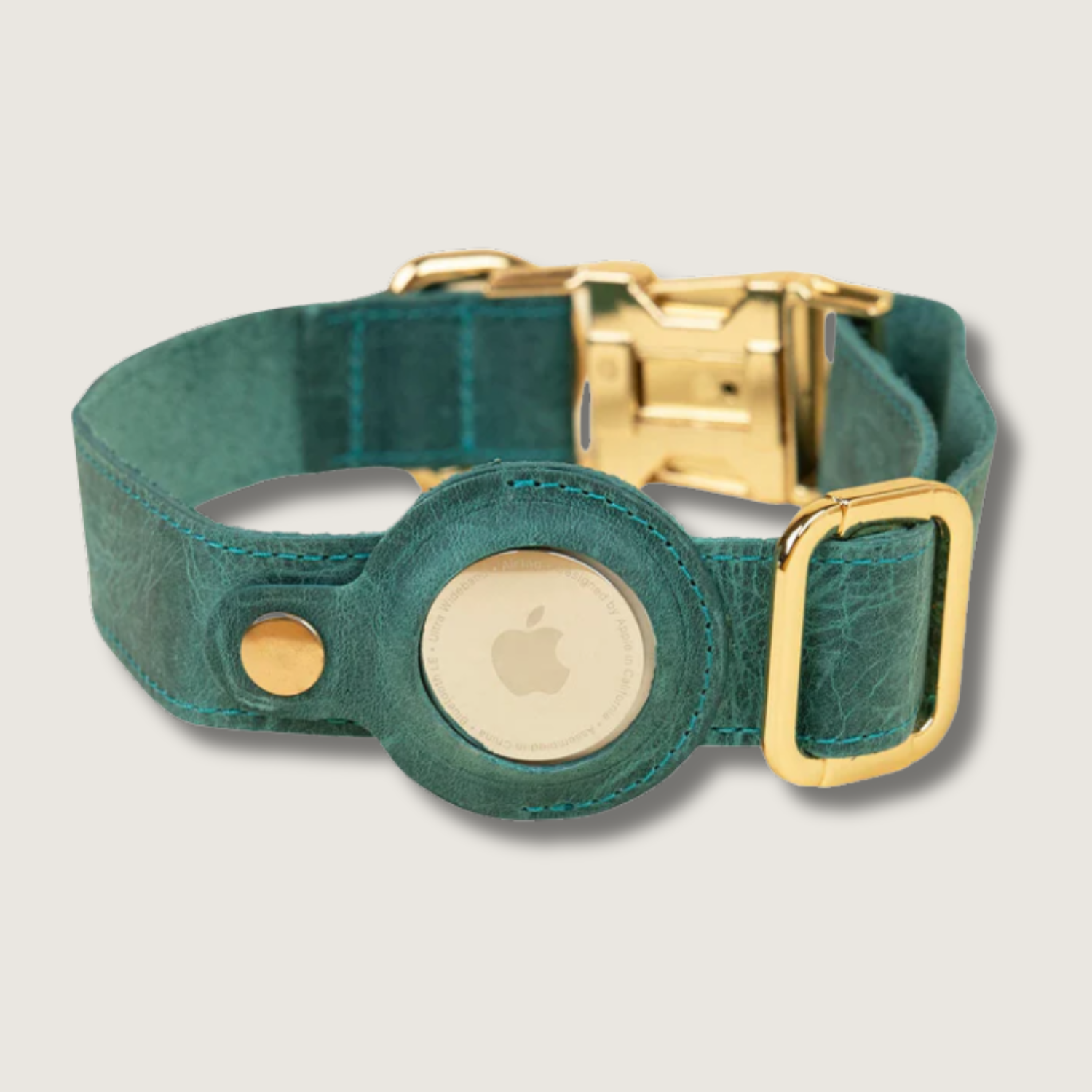 Leather AirTag Dog Collar — Green