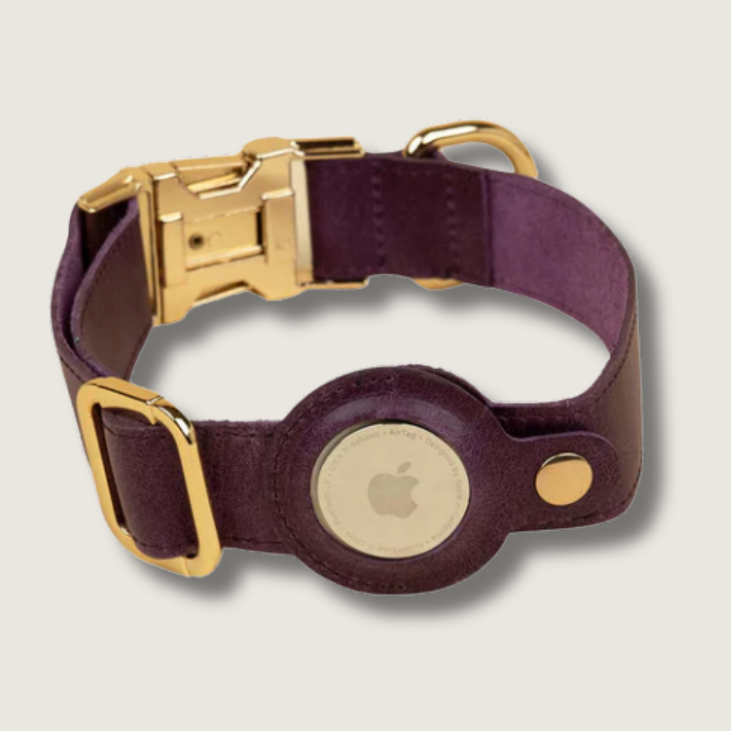 Leather AirTag Dog Collar — Purple