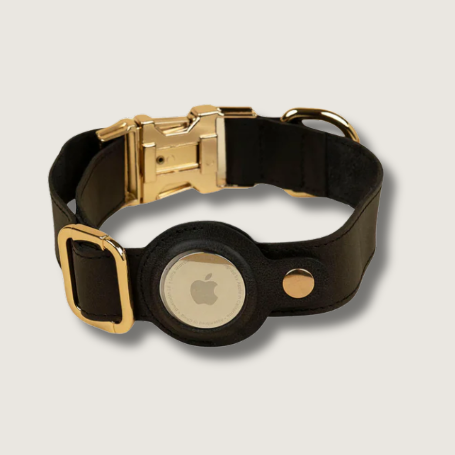 Leather AirTag Dog Collar — Black