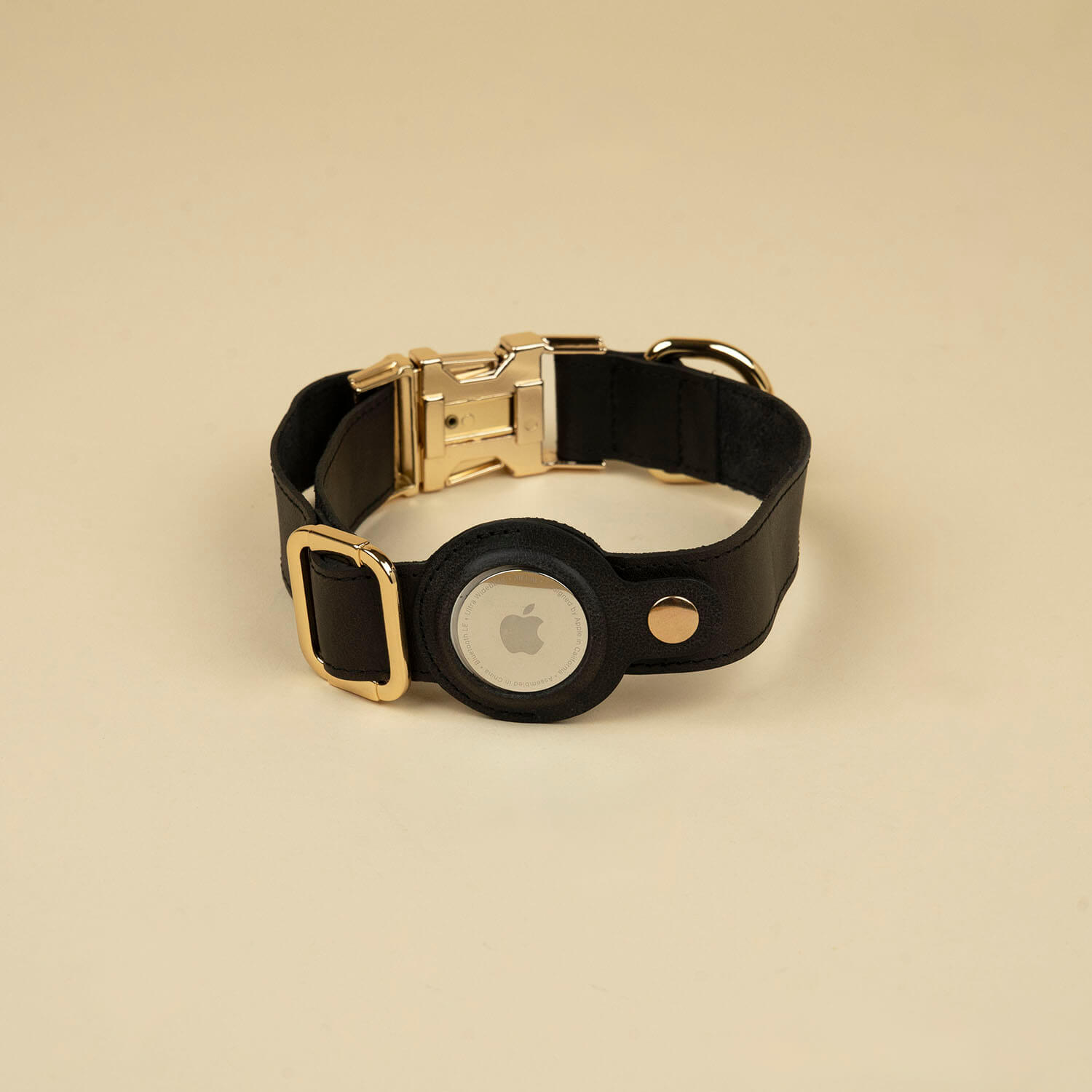 Leather AirTag Dog Collar — Black