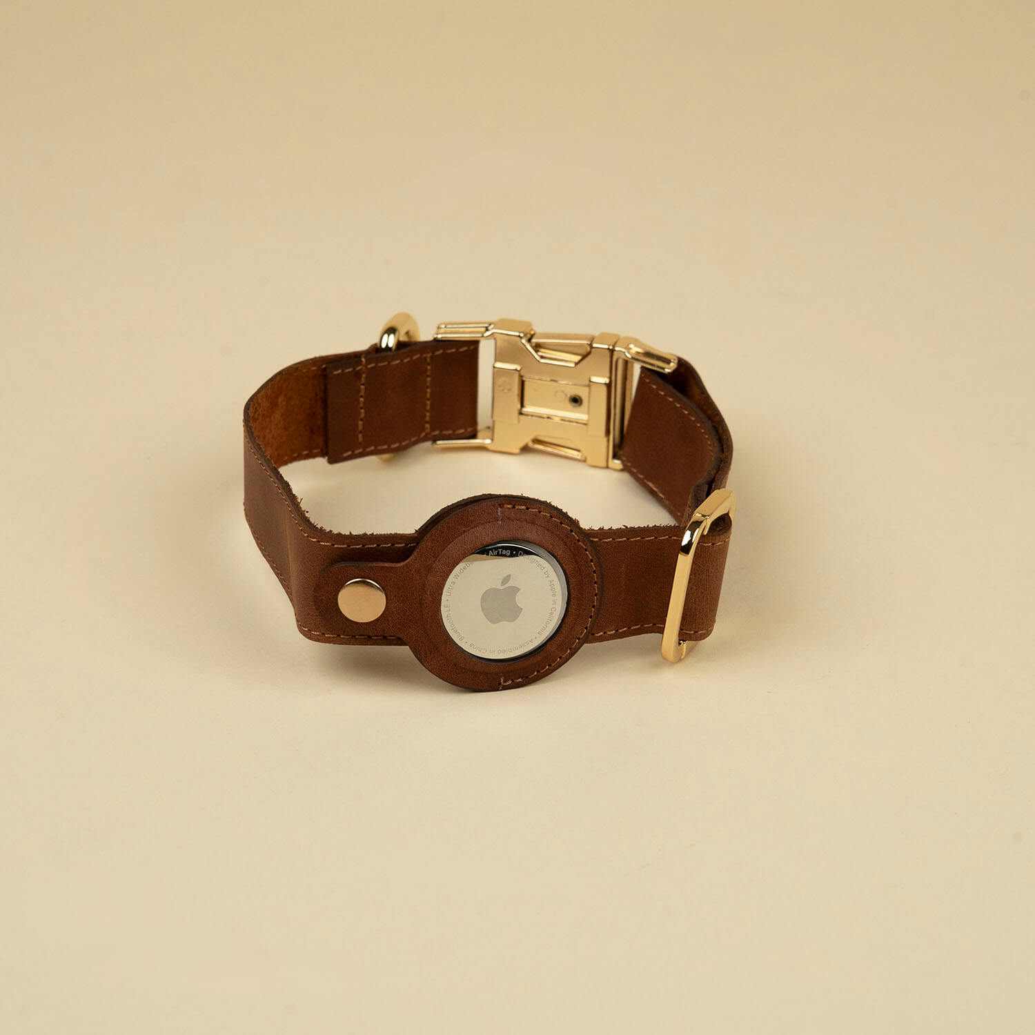 Leather AirTag Dog Collar — Dark Brown