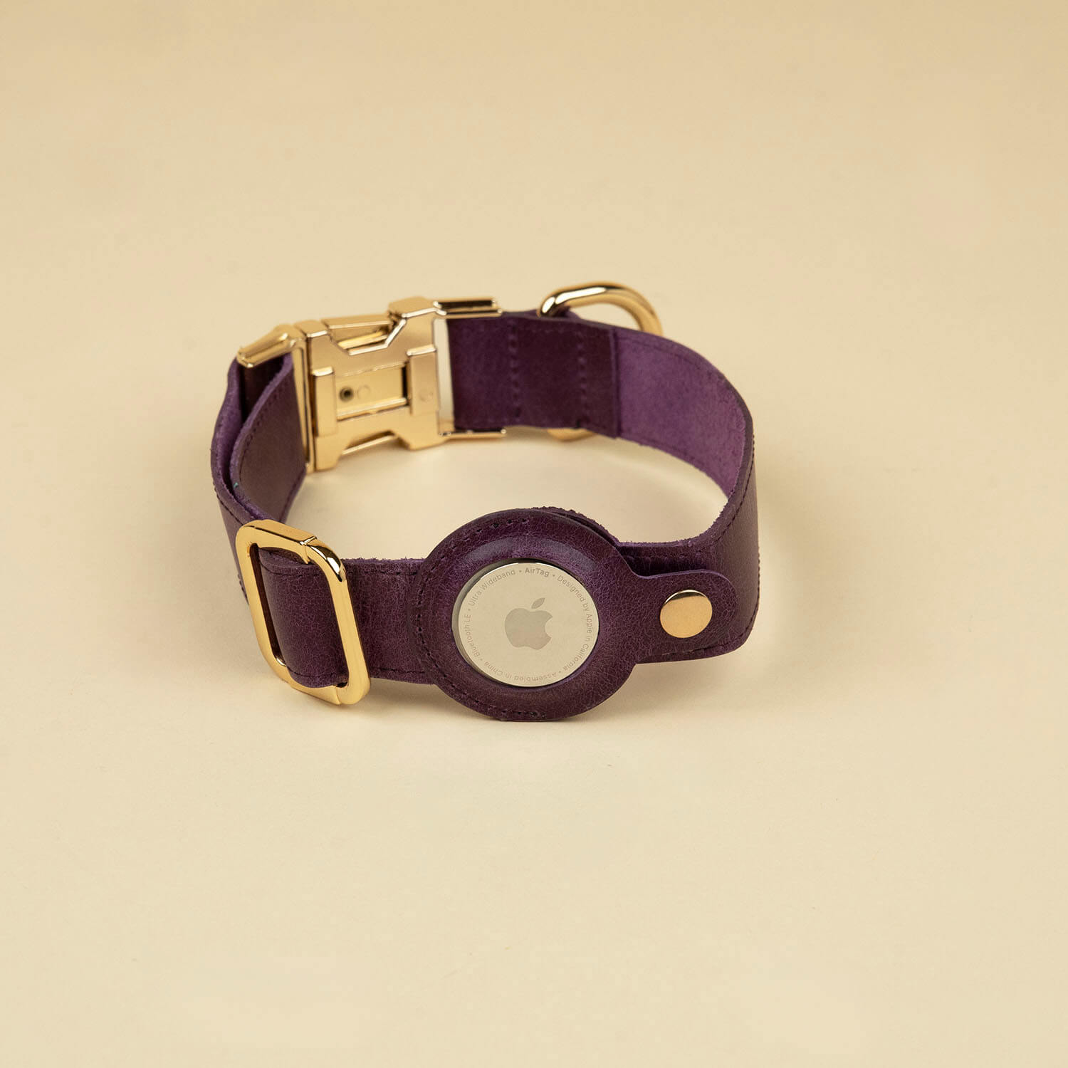 Leather AirTag Dog Collar — Purple