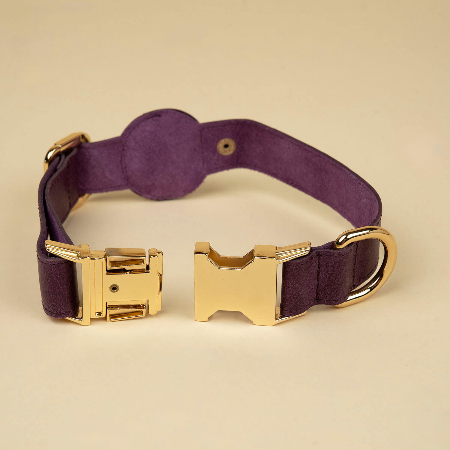 Leather AirTag Dog Collar — Purple