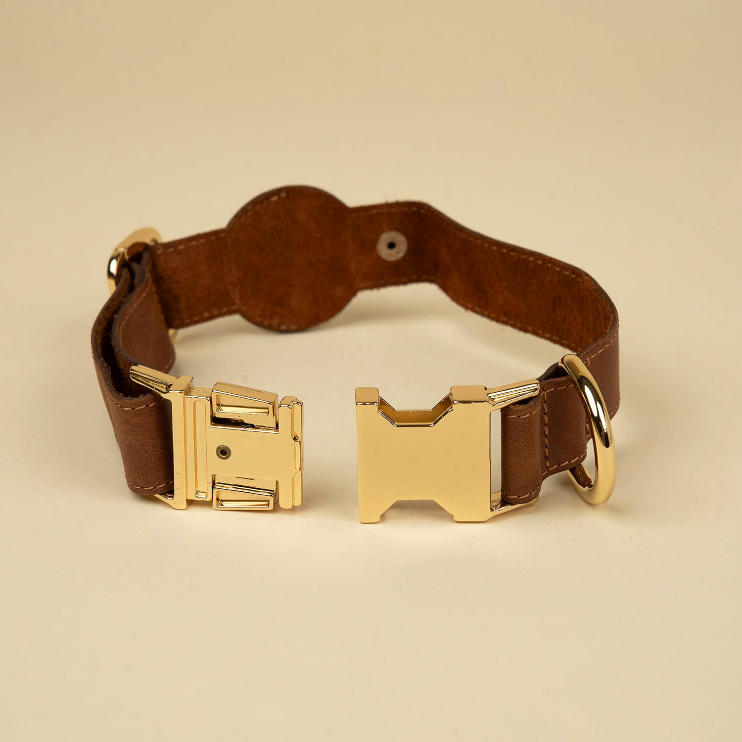 Leather AirTag Dog Collar — Dark Brown