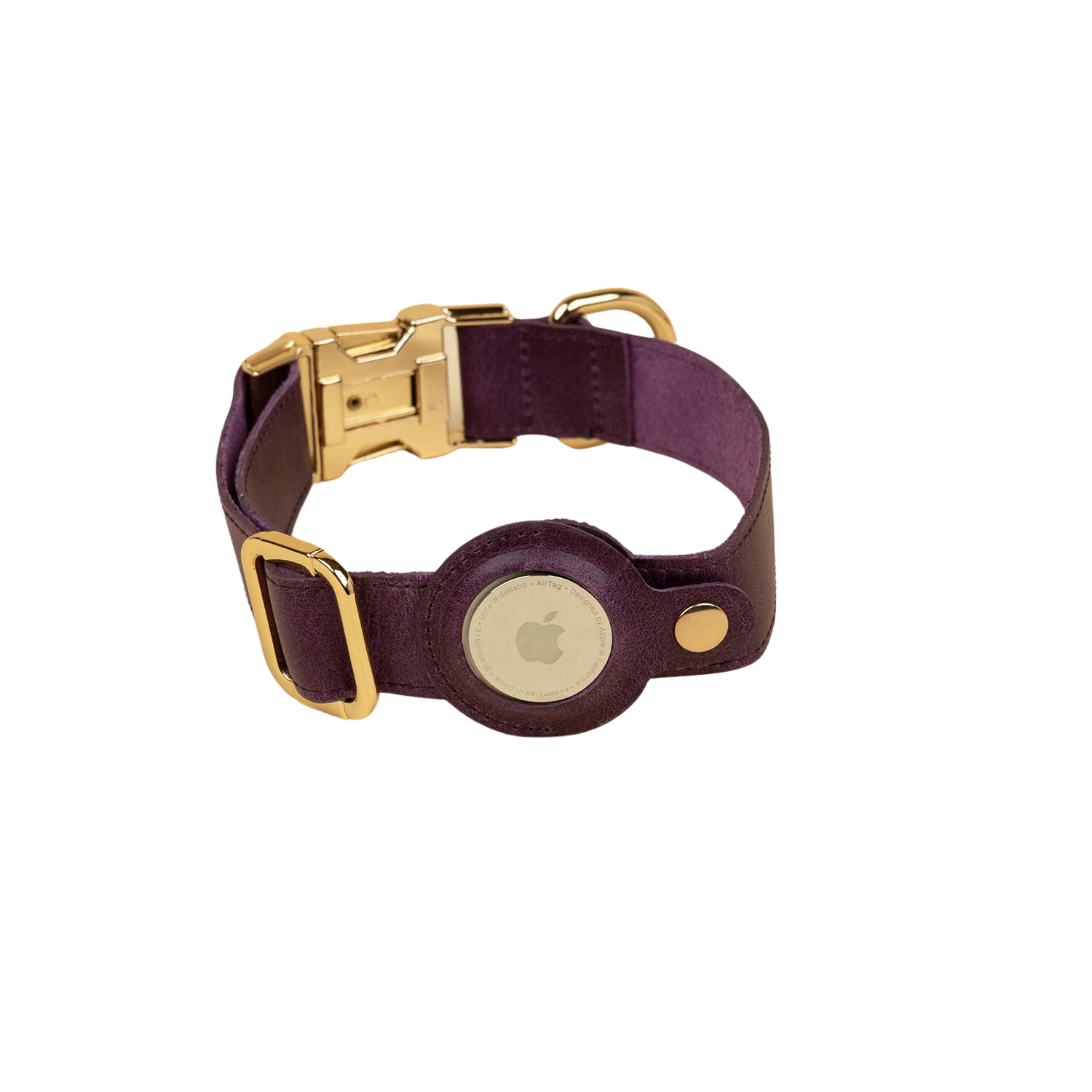 Leather AirTag Dog Collar — Purple